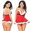 Красный бэби-долл с мехом и трусики стринги SANTA`S FRIEND Красный бэби-долл с мехом и трусики стринги SANTA`S FRIEND