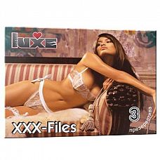<strong>Презервативы Luxe XXX-Files - 3 шт.</strong> <br />
С этими презервативами от Luxe вы можете быть уверены: увидев ваш серьёзный подход к любви, партнёрша раскроет все свои секретные файлы.<div class="charTableblock"><div><span>Производитель</span>: Luxe, Китай</div></div> Презервативы Luxe XXX-Files - 3 шт.
С этими презервативами от Luxe вы можете быть уверены: увидев ваш серьёзный подход к любви, партнёрша раскроет все свои секретные файлы.