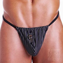 Полосатые стринги из коллекции Hustler Fundies с декоративной подвеской-свистком Полосатые стринги из коллекции Hustler Fundies с декоративной подвеской-свистком