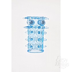 Голубая насадка на фаллос с шипами и бусинами Голубая насадка на фаллос с шипами и бусинами