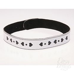 Ошейник кожаный белый шириной 20мм с аппликацией в виде сердечек 3108-3 Ошейник кожаный белый шириной 20мм с аппликацией в виде сердечек 3108-3