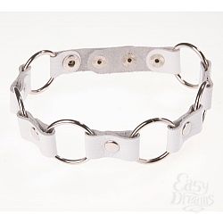 Белый кожаный ошейник с кольцами Белый кожаный ошейник с кольцами