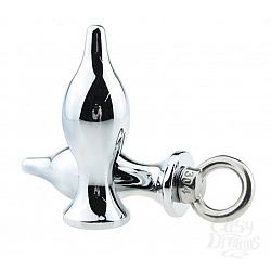 Серебристая металлическая пробка-капля с утяжелителем размера L - 14,5 см. Серебристая металлическая пробка-капля с утяжелителем размера L - 14,5 см.